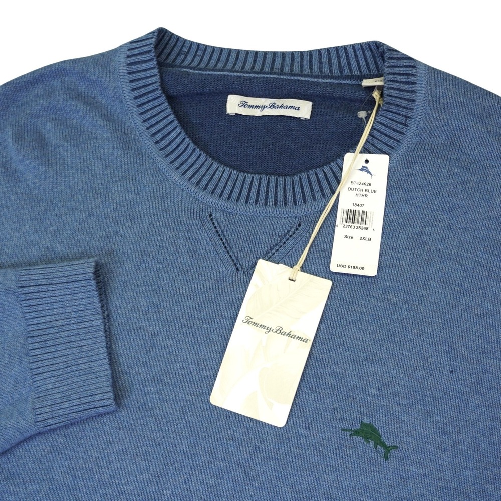 NEW Tommy Bahama Sweater Mens 2XLB Blue Silk Cashmere Blend Crewneck Luxury